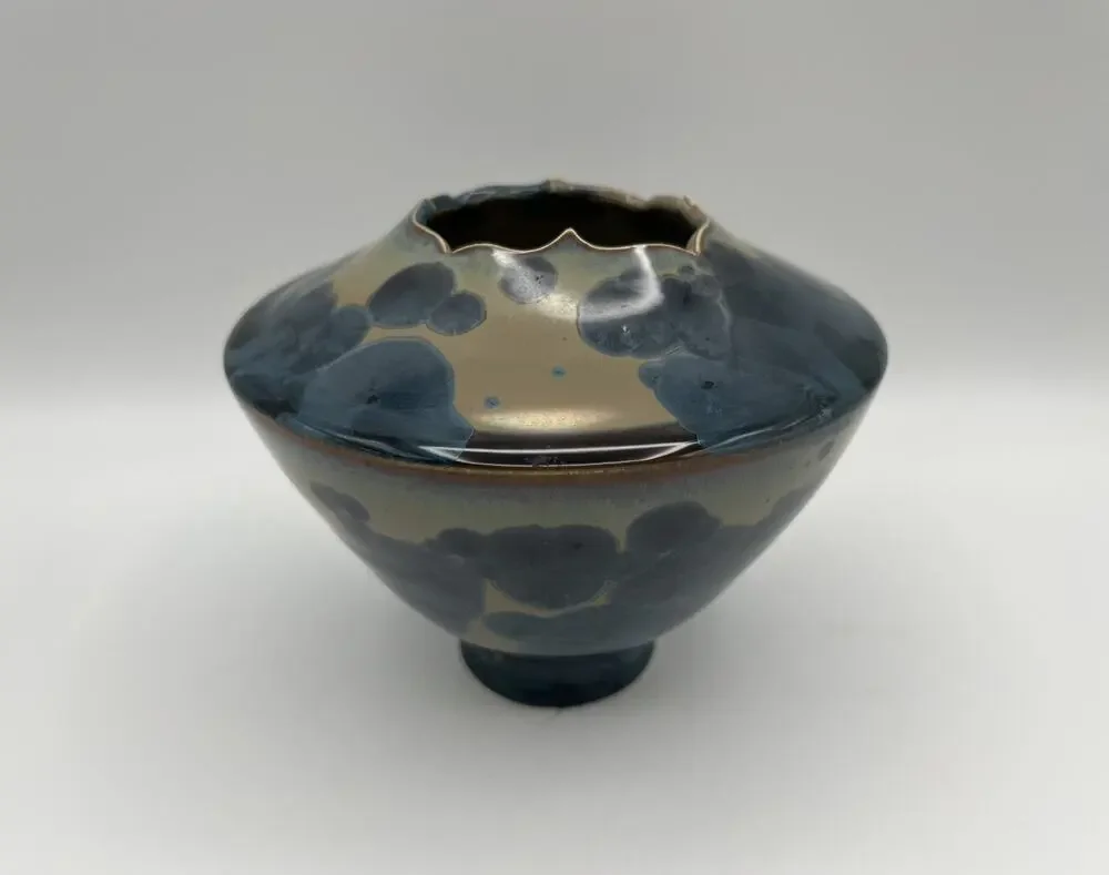 Bill Buckingham Blue Crystalline Art Pottery Vase 5” Made in Hawaii Signed
